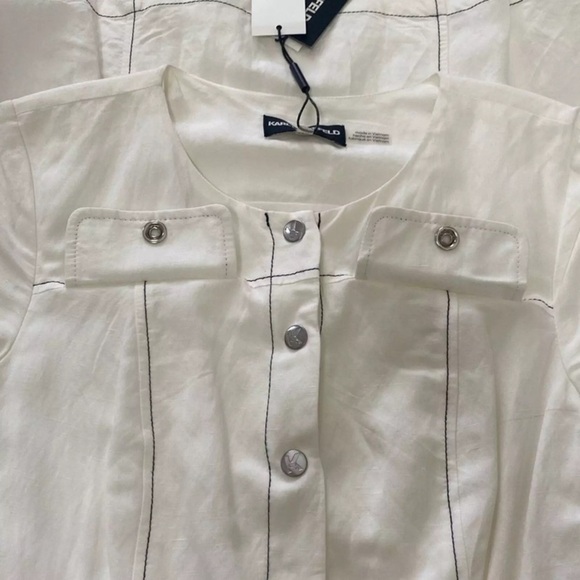 New KARL LAGERFELD PARIS Linen Blend Shirt Dress Snap Front Short Sleeve Size 2 - Picture 14 of 16